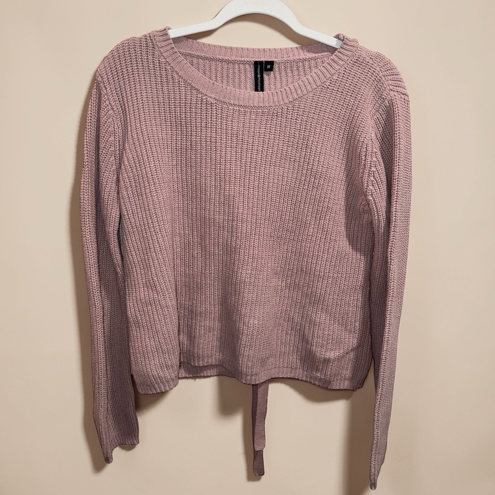 Moon & Madison Women Pink Knit Sweater Pullover with lace Up back Size Medium